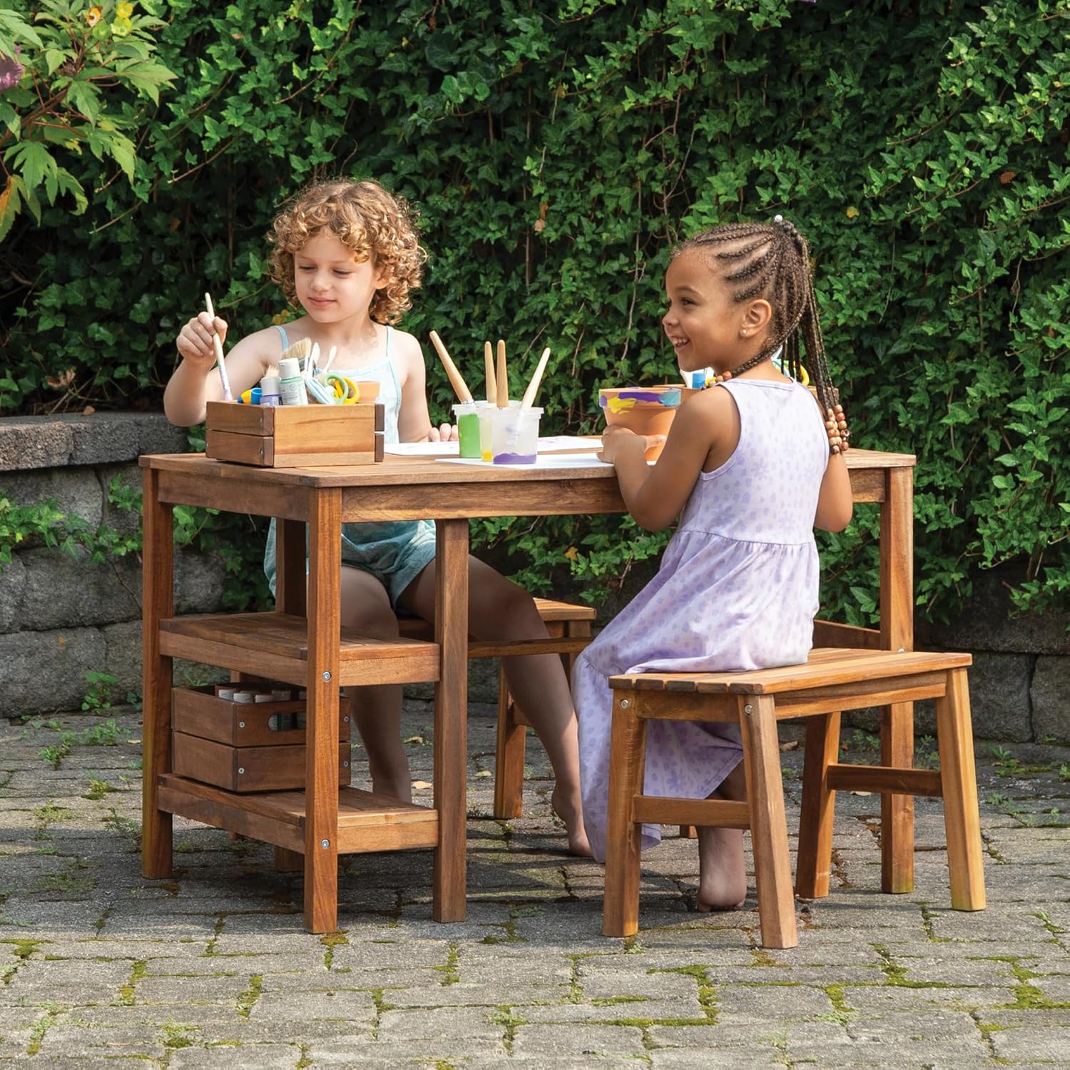 Kids Outdoor Wooden Playset - Kids Outdoor Table & Bench Set