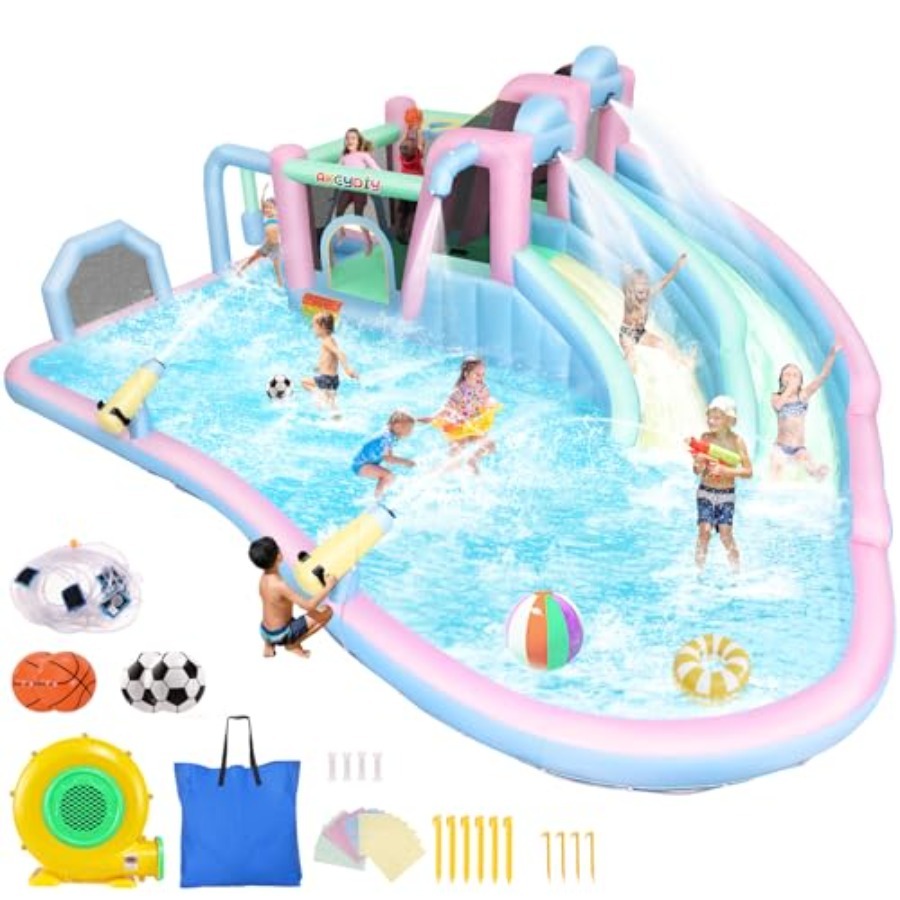 Kids Outdoor Furniture - Inflatable Bounce House Double Slides for