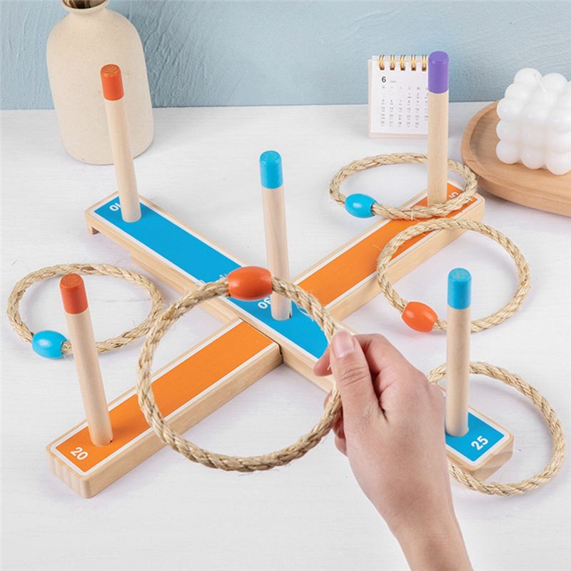 Kids Outdoor Wooden Playset - Component Ring Toss Toy Set Kids
