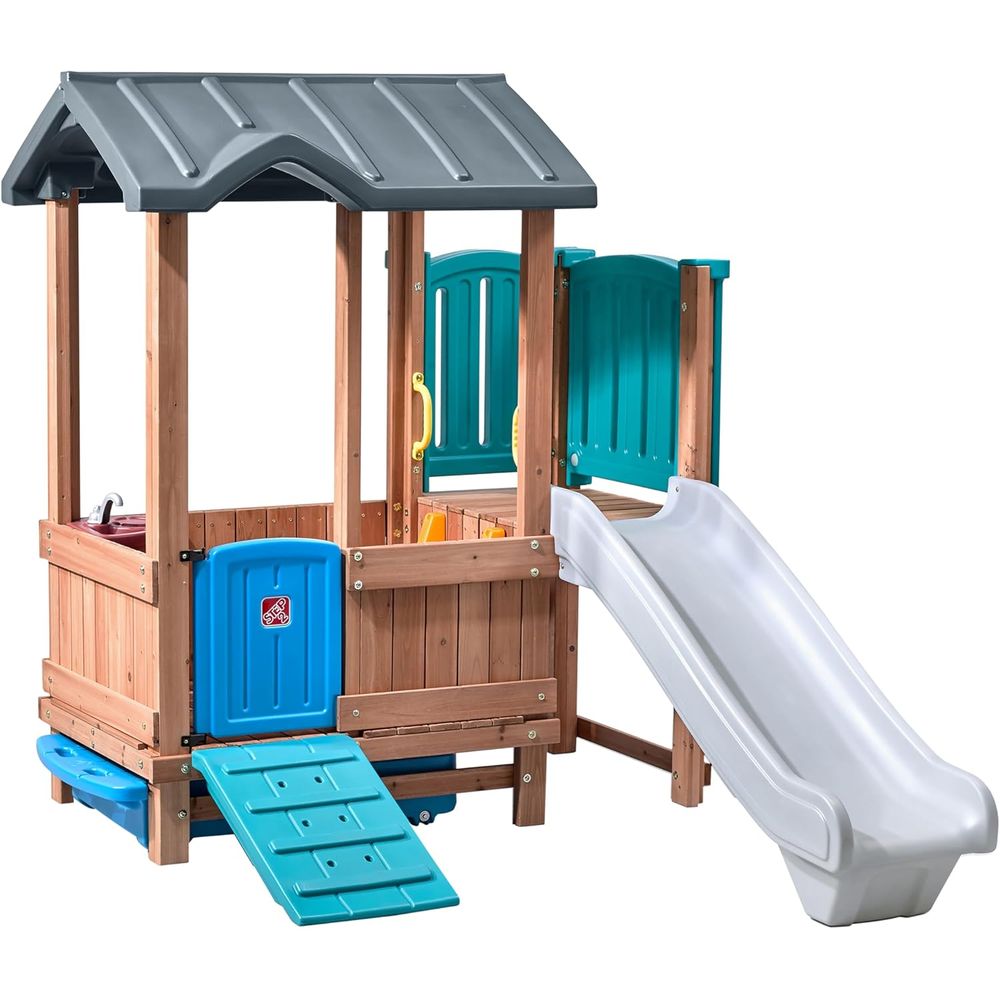 Kids Outdoor Wooden Playset - Step2 Woodland Adventure Playhouse & Slide,
