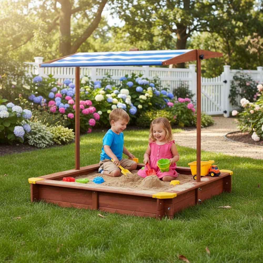 Kids Outdoor Umbrella For Table - Wooden Kids Picnic Table, Sand and