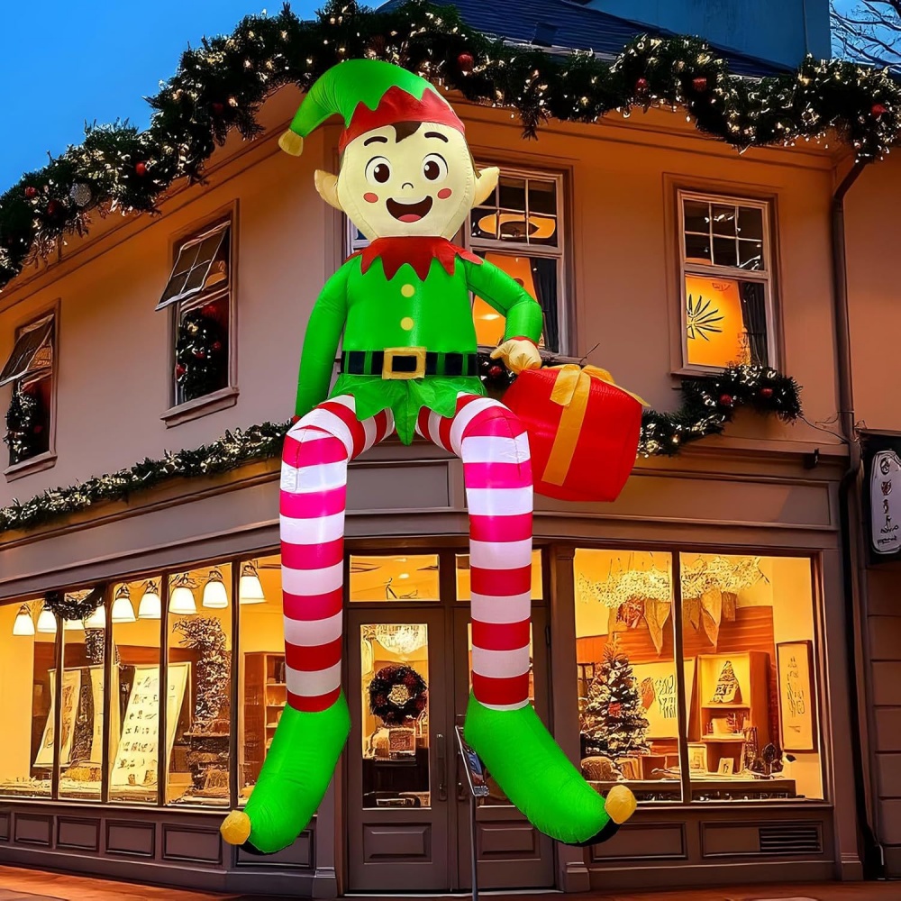 Kids Outdoor Activity Set - 8FT Christmas Inflatables Sitting Elf Decoration
