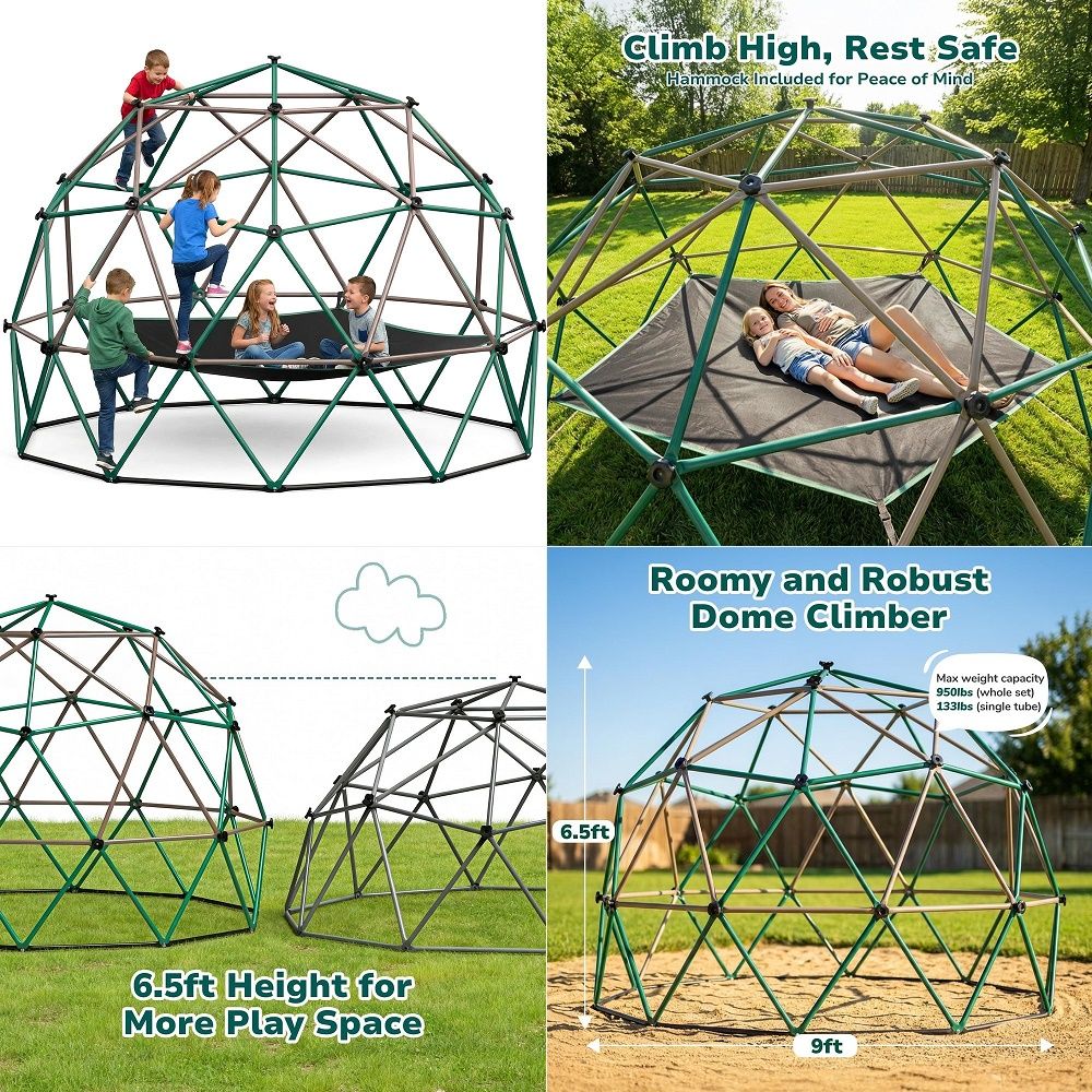 Kids Outdoor Jungle Gym Dome - 6.5 FT Tall Climbing Dome with