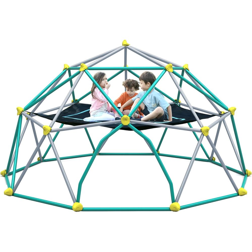 Kids Outdoor Jungle Gym Dome - Geometric Dome Climber with Hammock for