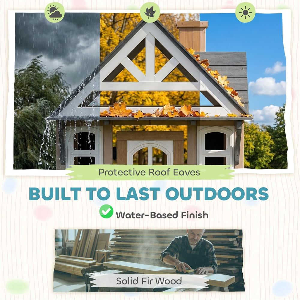 Qaba Outdoor Playhouse, Wooden - Qaba Kids Outdoor Playhouse recensione e prezzo