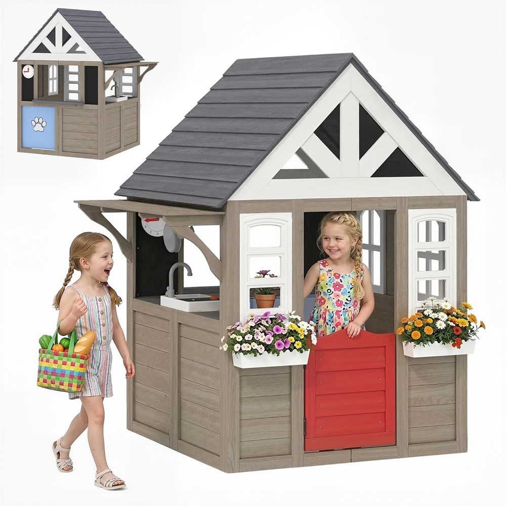 Qaba Outdoor Playhouse, Wooden - Qaba Kids Outdoor Playhouse recensione e prezzo