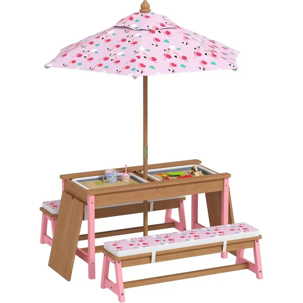Wooden Picnic Table Set with U - Kids Outdoor Umbrella For Table recensione e prezzo