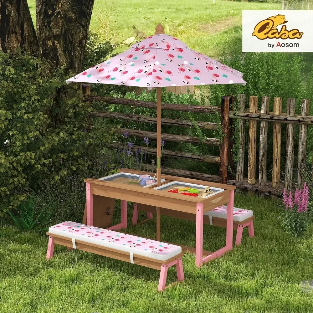 Wooden Picnic Table Set with U - Kids Outdoor Umbrella For Table recensione e prezzo
