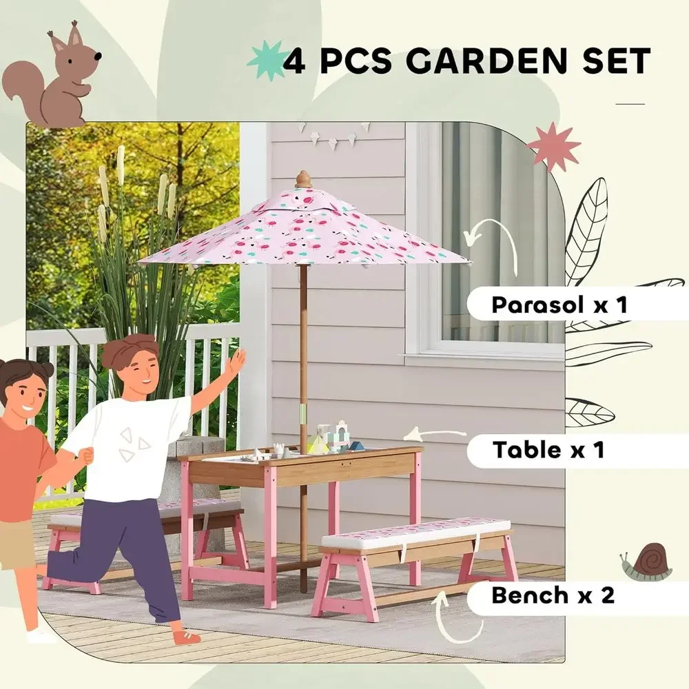 Wooden Picnic Table Set with U - Kids Outdoor Umbrella For Table recensione e prezzo