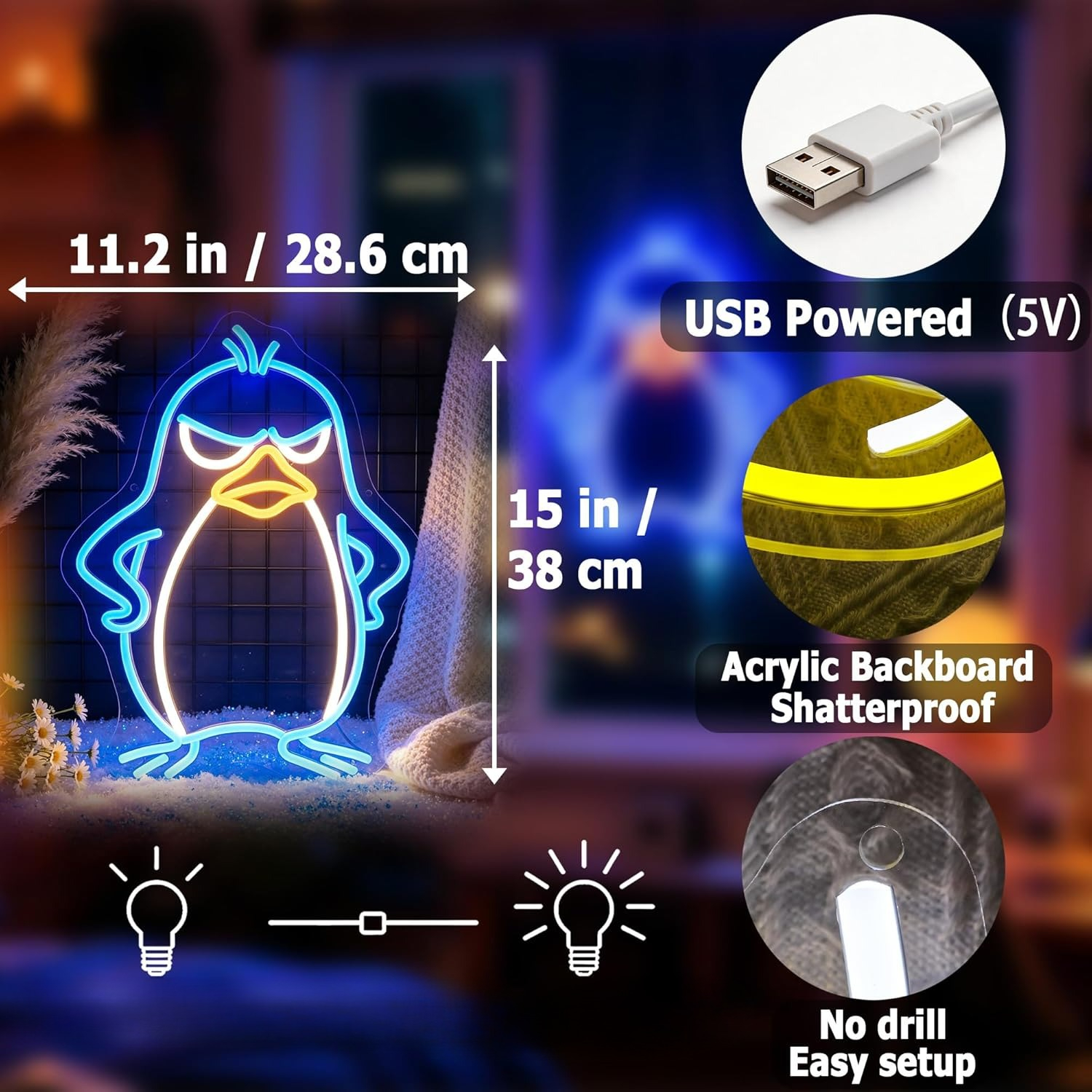 Penguin Neon Sign USB Powered  - Kids Outdoor Zoo recensione e prezzo