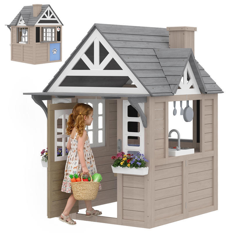 Qaba Outdoor Playhouse, Wooden - Qaba Kids Outdoor Playhouse recensione e prezzo