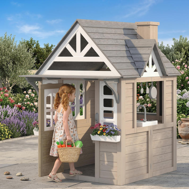 Qaba Outdoor Playhouse, Wooden - Qaba Kids Outdoor Playhouse recensione e prezzo