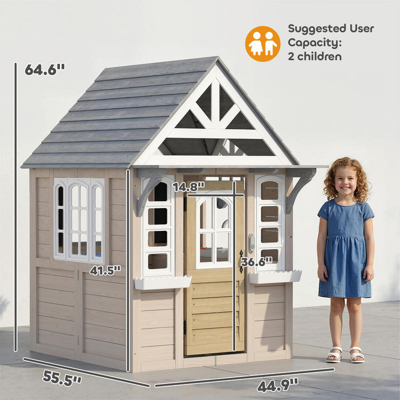 Qaba Outdoor Playhouse, Wooden - Qaba Kids Outdoor Playhouse recensione e prezzo