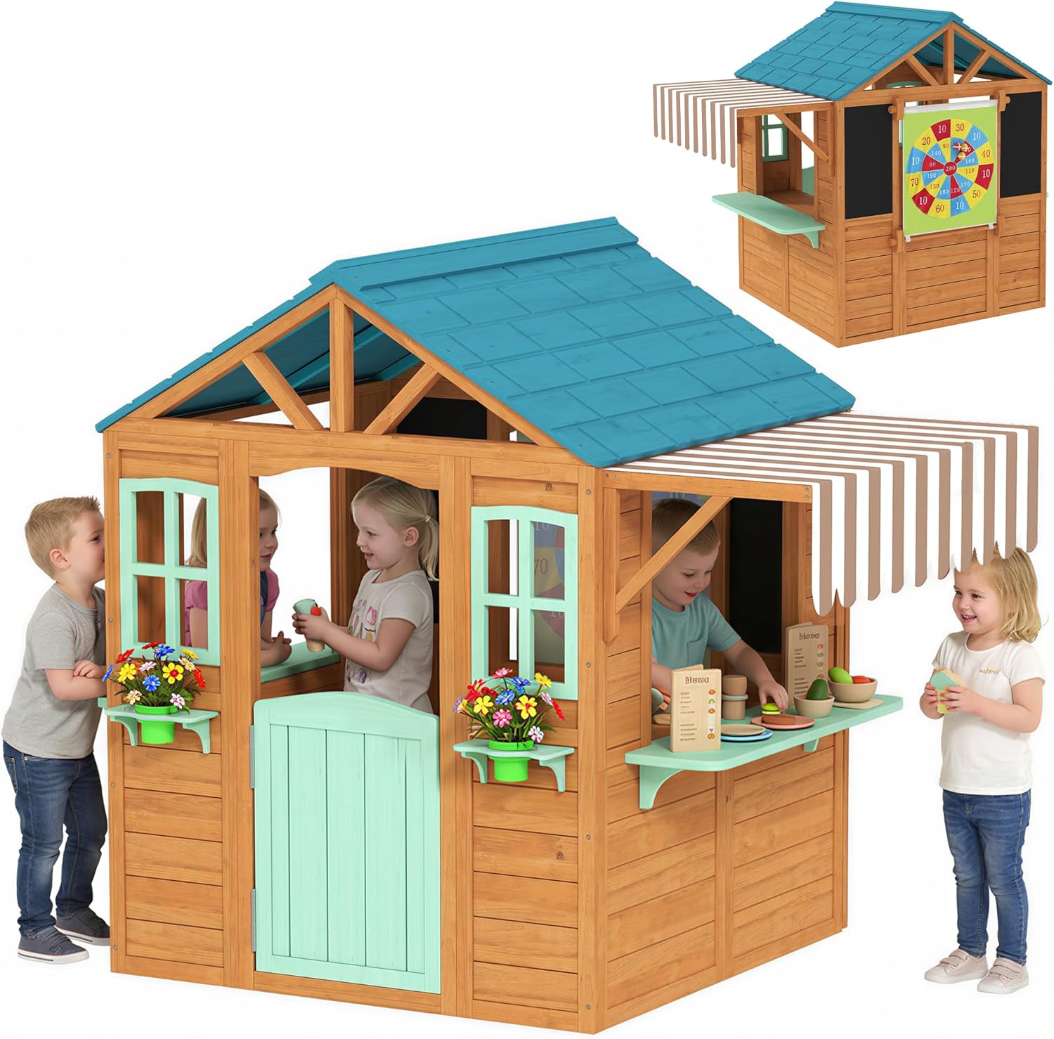 Qaba Outdoor Playhouse, Wood K - Qaba Kids Outdoor Playhouse recensione e prezzo