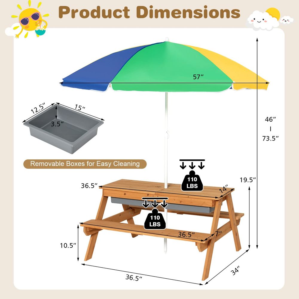 Kids Picnic Table, 4 in 1 Ceda - Kids Outdoor Umbrella For Table recensione e prezzo
