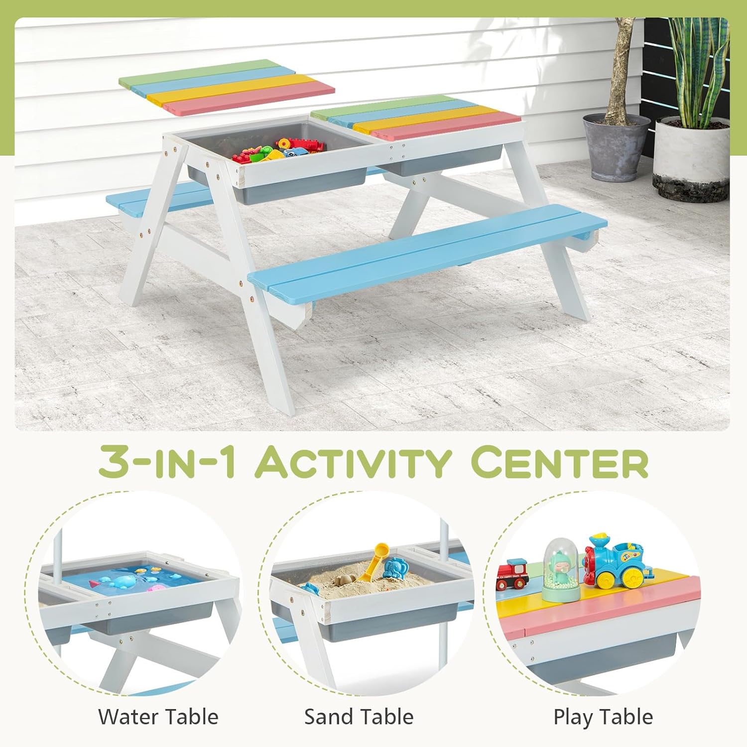 Kids Picnic Table, 4 in 1 Outd - Kids Outdoor Umbrella For Table recensione e prezzo