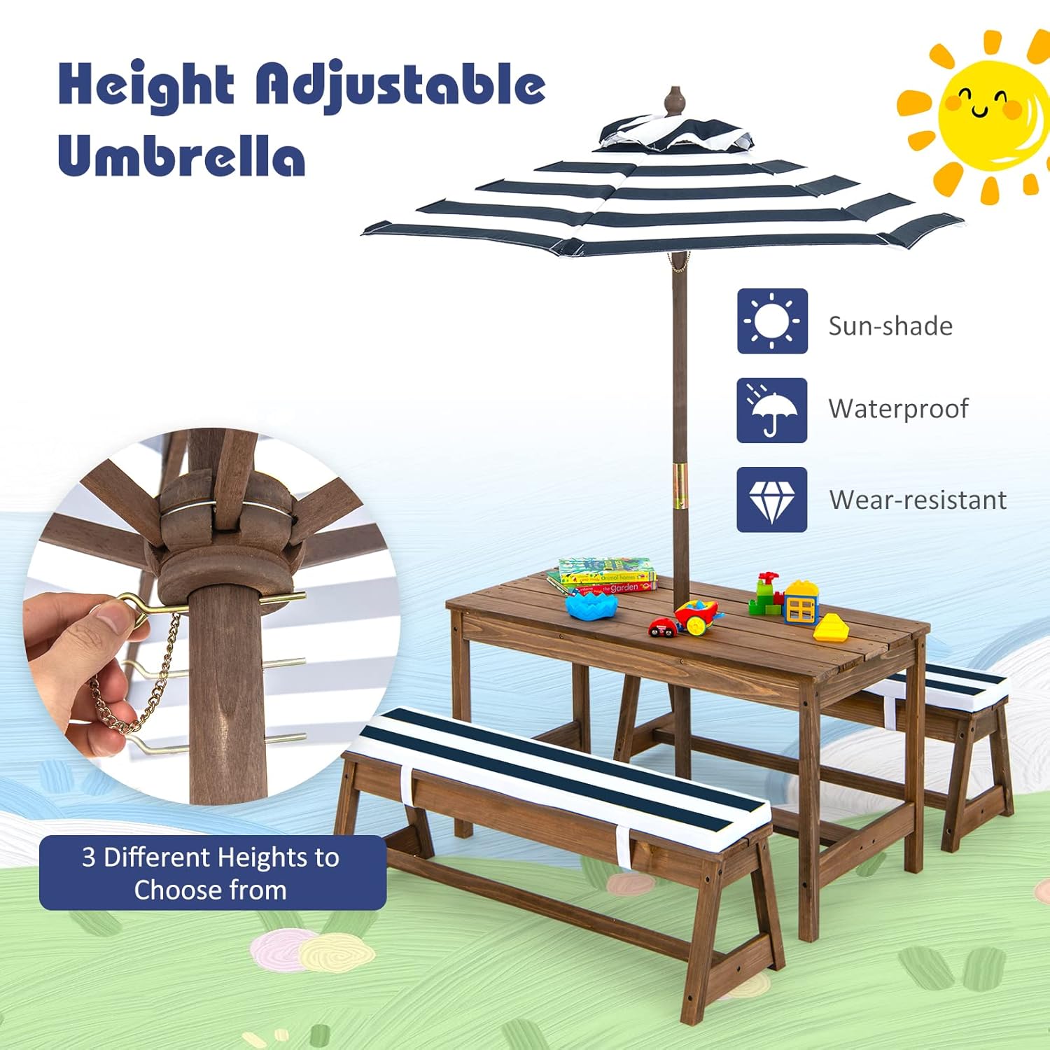 Height Adjustable Wooden Kids  - Kids Outdoor Furniture recensione e prezzo