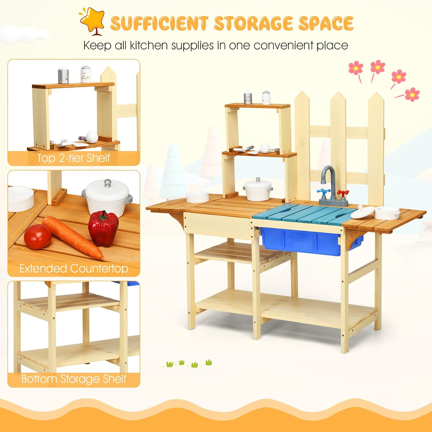 Kids Mud Kitchen Playset, Indo - Kids Outdoor Wooden Playset recensione e prezzo