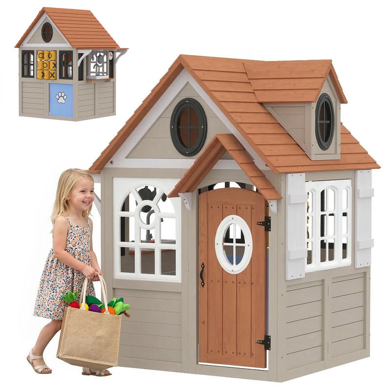 Qaba Outdoor Playhouse, Wooden - Qaba Kids Outdoor Playhouse recensione e prezzo