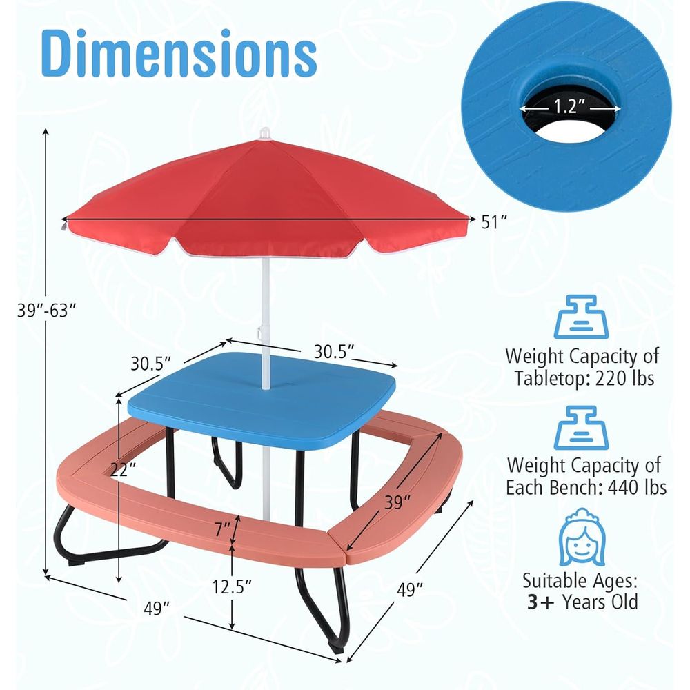 Kids Picnic Table, 8 Person To - Kids Outdoor Umbrella For Table recensione e prezzo