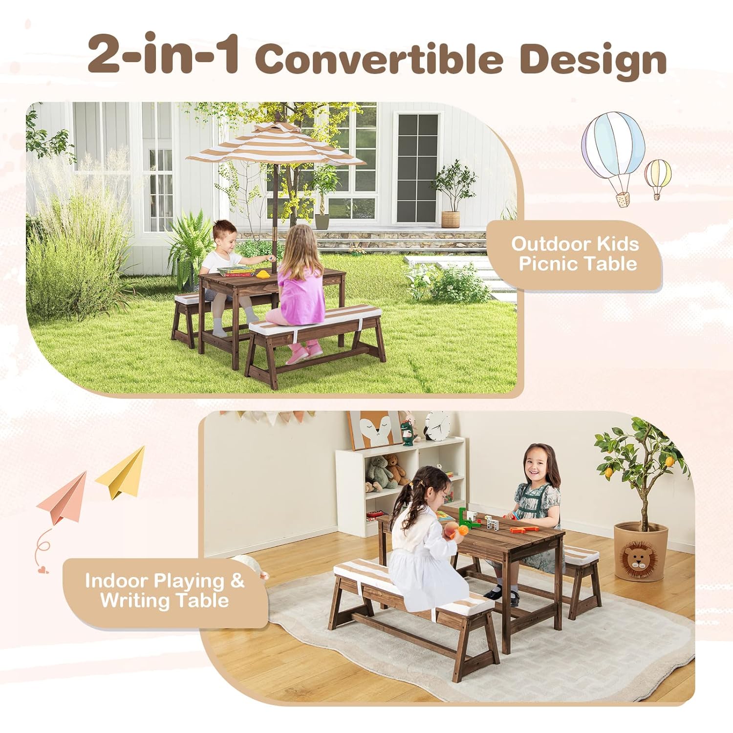 Kids Picnic Table, Outdoor Woo - Kids Outdoor Umbrella For Table recensione e prezzo