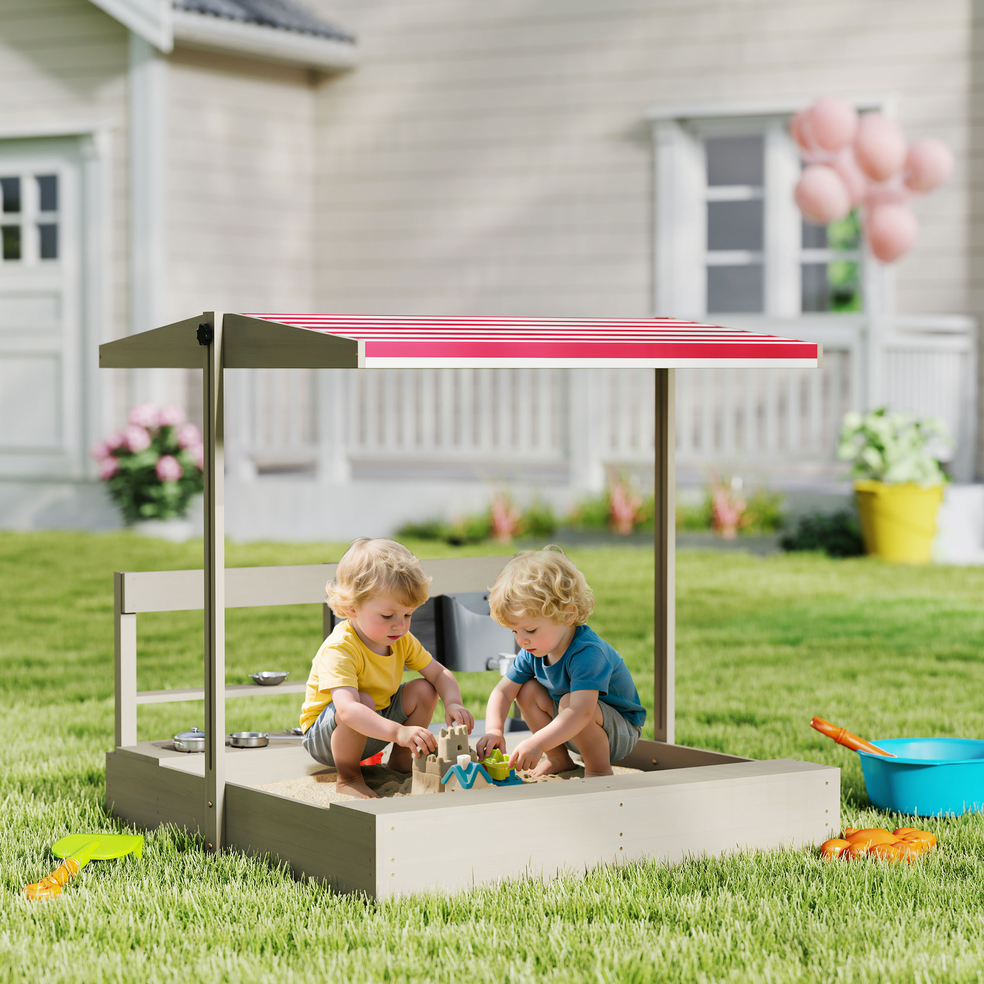 Outsunny Kids Sandbox with Hei - Kids Outdoor Wooden Playset recensione e prezzo