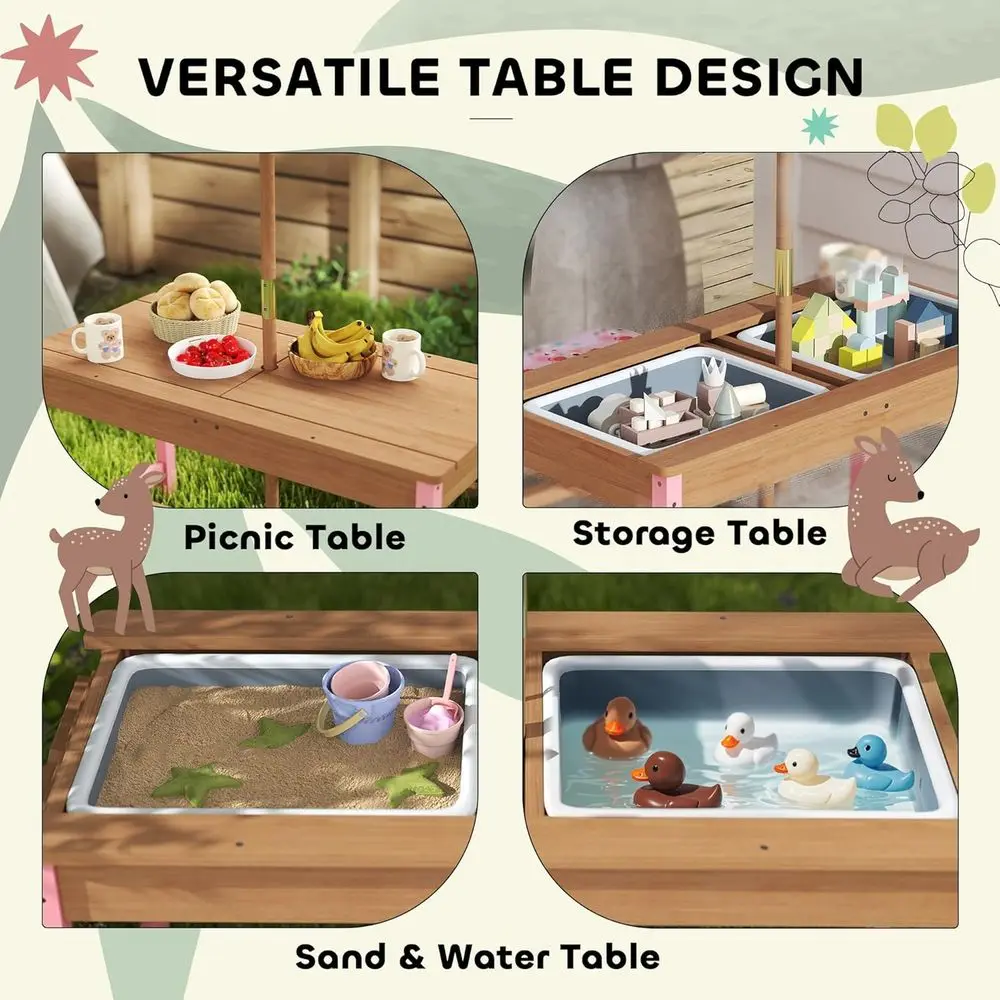 Wooden Picnic Table Set with U - Kids Outdoor Umbrella For Table recensione e prezzo