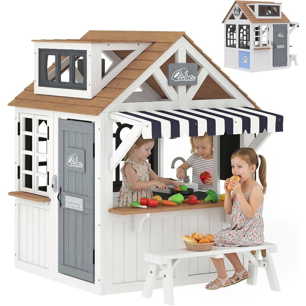 Qaba Outdoor Playhouse, Wooden - Qaba Kids Outdoor Playhouse recensione e prezzo